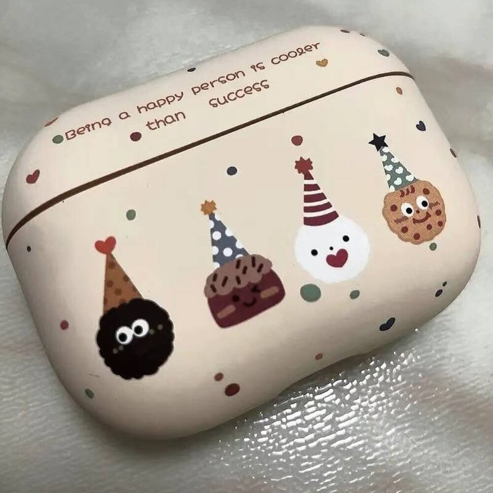 Cute Party Print Earbud Case Cover – Neutral Beige